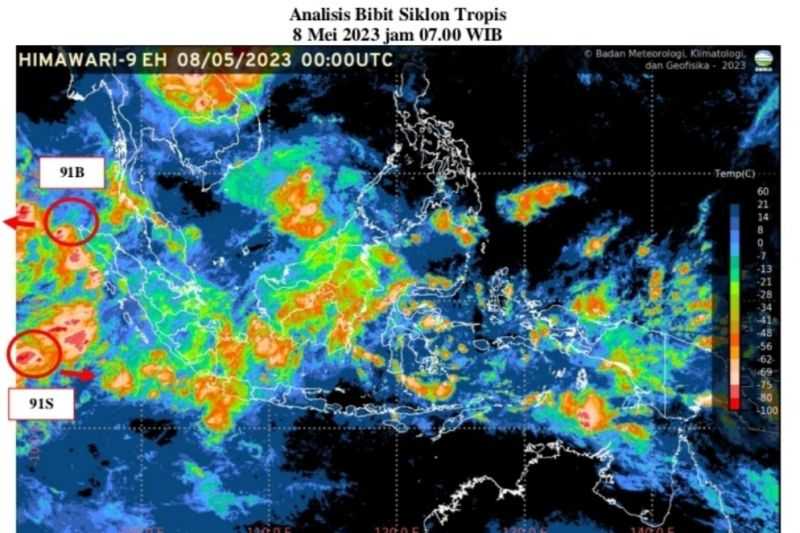 BMKG: Bibit Siklon 91S dan 91B Terdeteksi di Samudra Hindia
