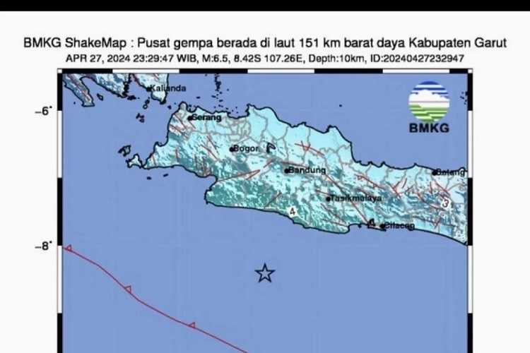 BMKG: Gempa Magnitudo 6,5 di Garut Tidak Berpotensi Tsunami
