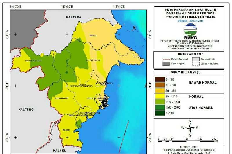 BMKG Sebut Kaltim Berpeluang 90 Persen Hujan Sedang Pada Dasarian II Desember