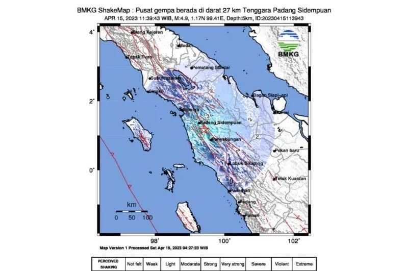 Gempa M 4,9 Guncang Padang Sidempuan Sumut