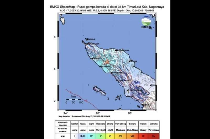 Gempa M5,2 di Sabang Aceh Tadi Pagi tak Berpotensi Tsunami