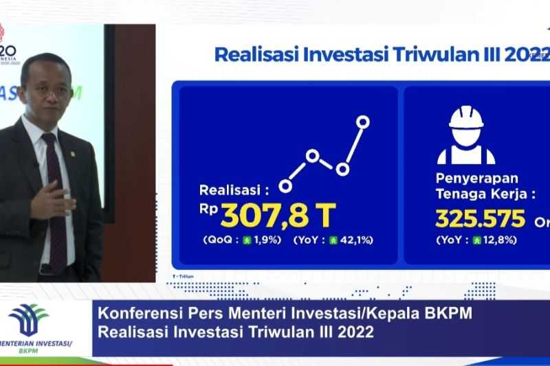 Pemerintah Catat Realisasi Investasi Triwulan III-2022 Capai Rp307,8 Triliun