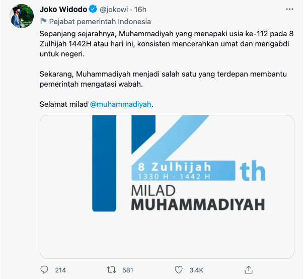 Presiden Jokowi: Muhammadiyah Salah Satu yang Terdepan Mengatasi Wabah