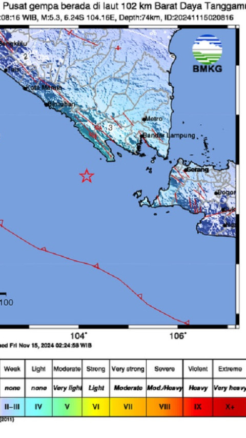 Gempa M5,3 Guncang Barat Daya Tanggamus, Lampung